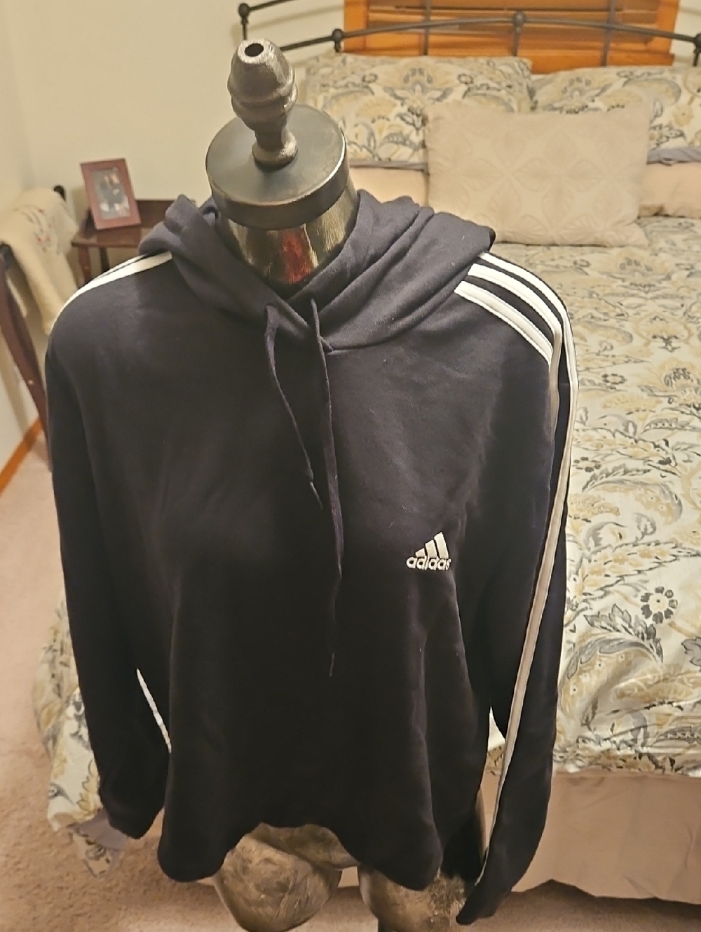 ADIDAS  Black Crewneck Hoodie with White Shoulder Stripes